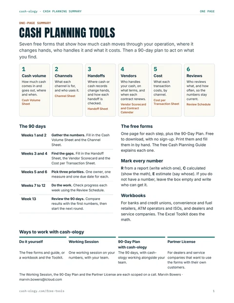 The Cash Planning one-page summary